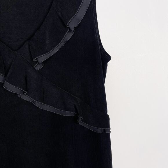 Chicos Size 0 Small Black Travelers VNeck Wrap Knit Shell Top Ruffle Trim Tank - Picture 3 of 8